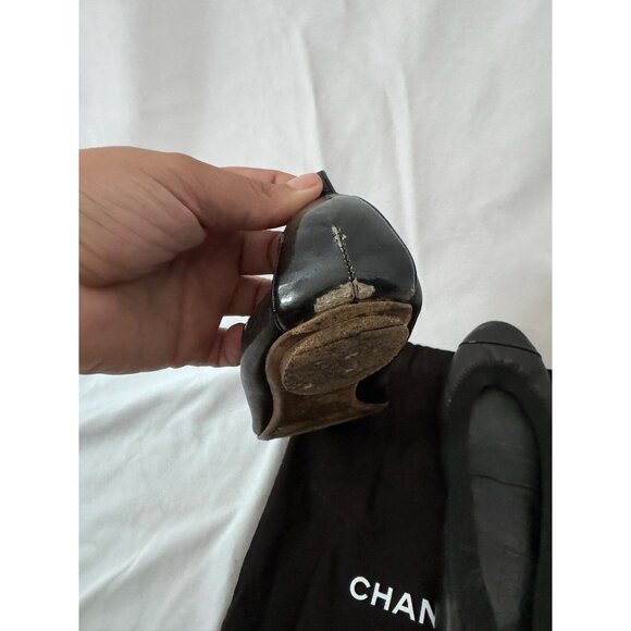 Chanel Women's Flats Ballerinas Black Logo CC Leather 36 - Picture 5 of 11